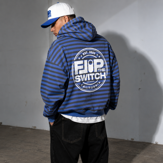 Flip The Switch Vintage Black Blue Stripe Zip Hoodie