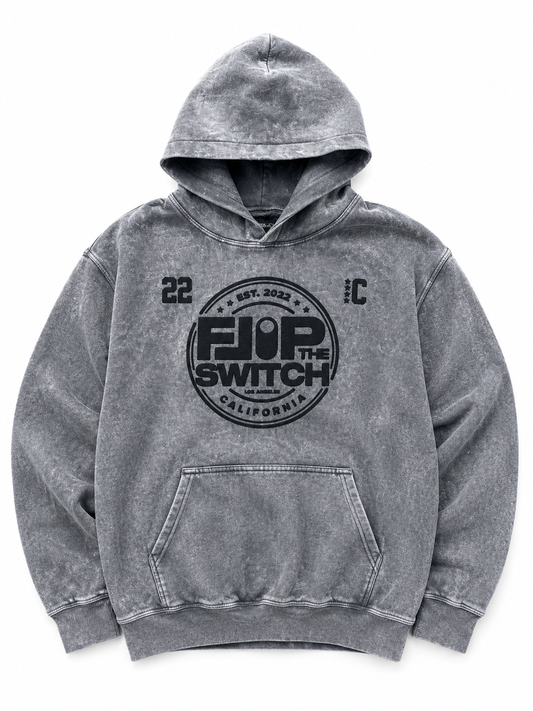 FLIP THE SWITCH Washed Gray Puff Print Hoodie